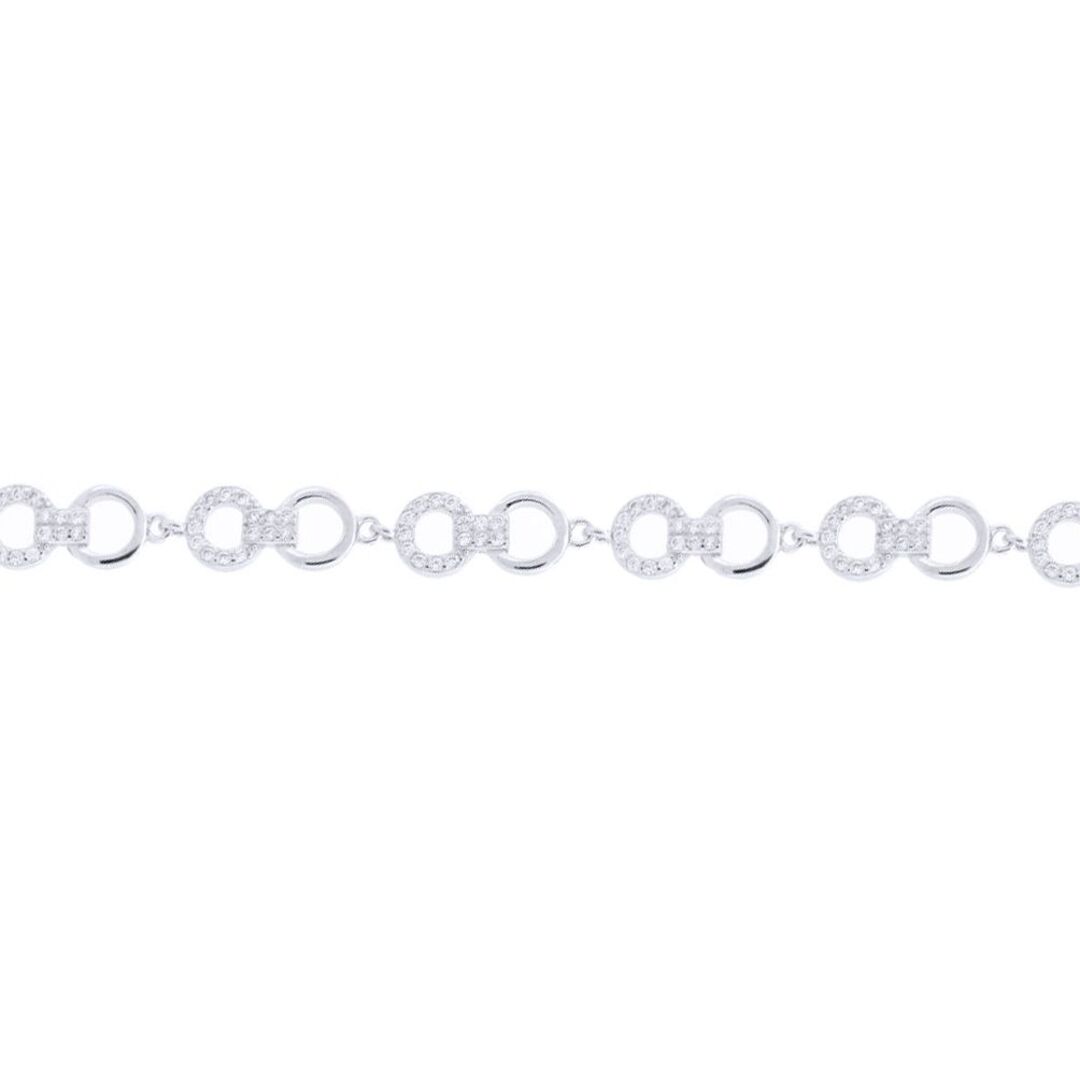Silver  Round CZ Handcuff Halo Chain Bracelet - ABB215