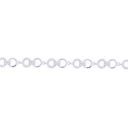 Silver  Round CZ Handcuff Halo Chain Bracelet - ABB215