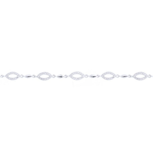 Silver  Round CZ Cats Eye Halo Cocoon Tennis Bracelet - ABB218