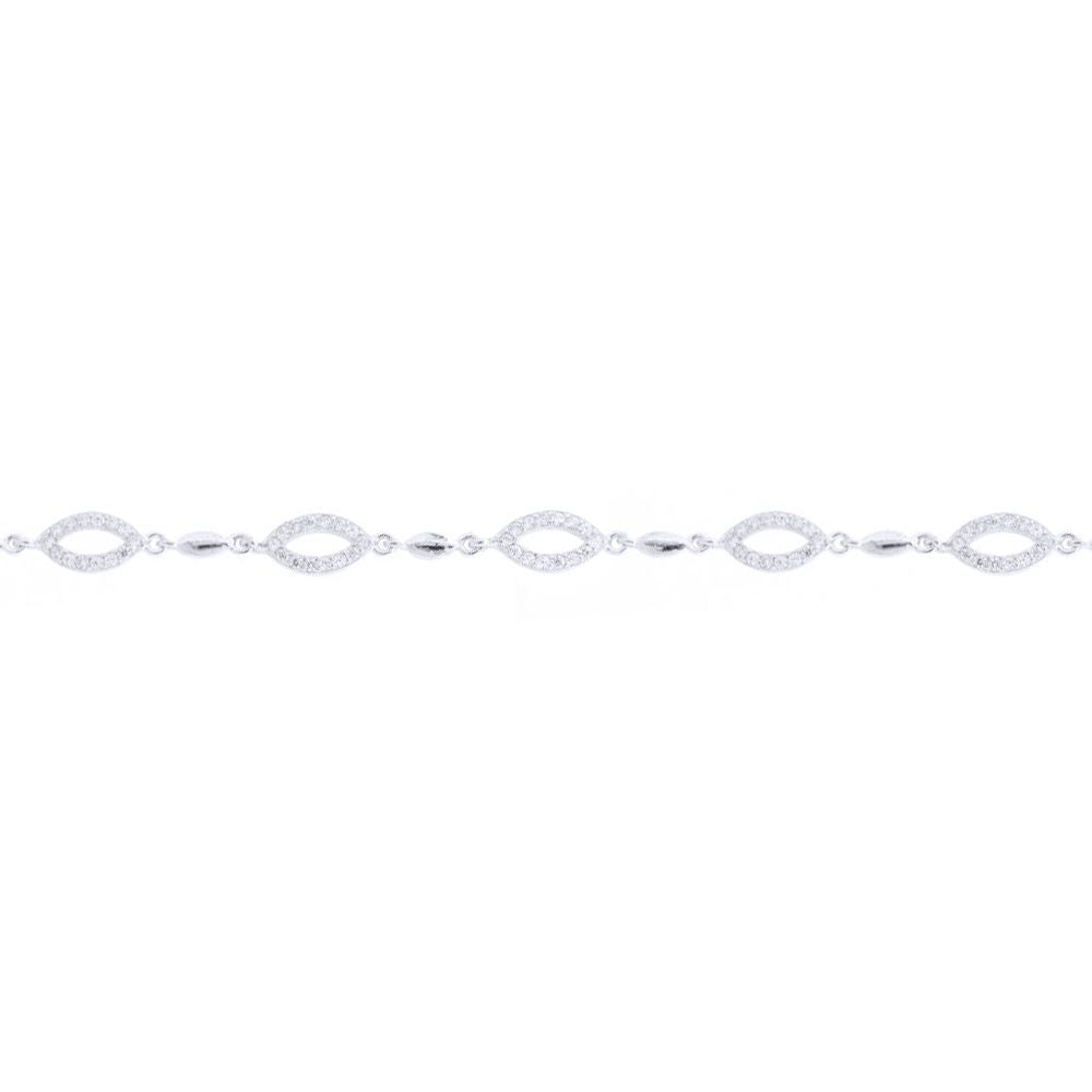 Silver  Round CZ Cats Eye Halo Cocoon Tennis Bracelet - ABB218