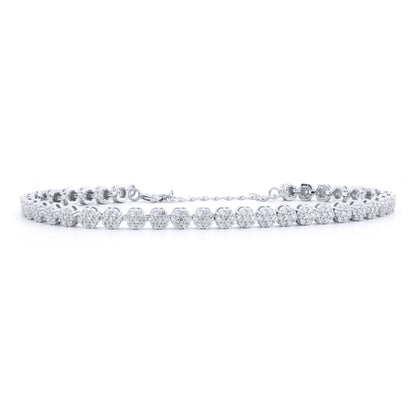 Silver  Round CZ Daisy Cluster Adjustable Tennis Bracelet 7-8" - ABB219