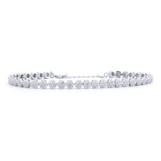 Silver  Round CZ Daisy Cluster Adjustable Tennis Bracelet 7-8" - ABB219