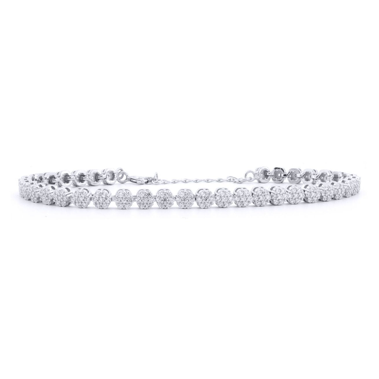 Silver  Round CZ Daisy Cluster Adjustable Tennis Bracelet 7-8" - ABB219