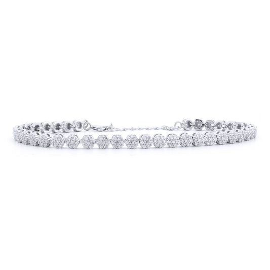 Silver  Round CZ Daisy Cluster Adjustable Tennis Bracelet 7-8" - ABB219