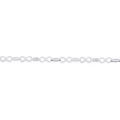 Silver  White Baguette CZ Boats n Crosses Kisses Tennis Bracelet - ABB220