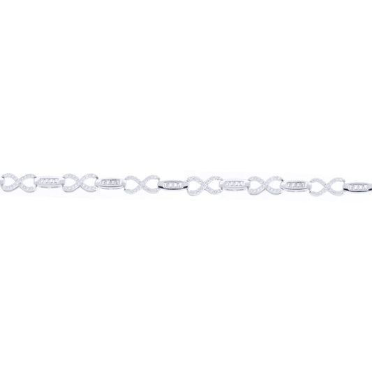 Silver  White Baguette CZ Boats n Crosses Kisses Tennis Bracelet - ABB220