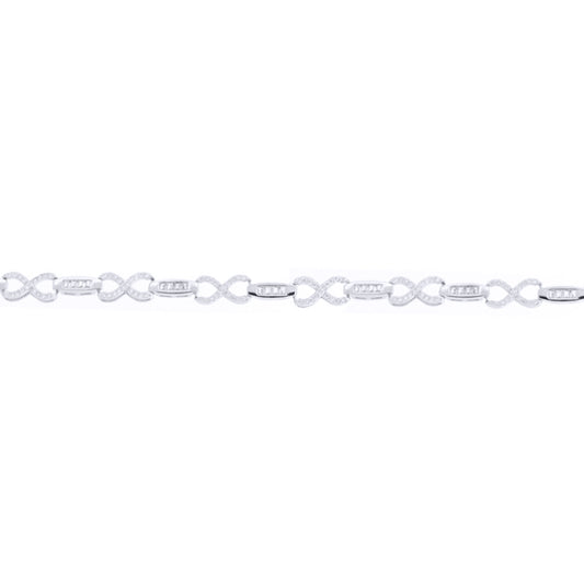 Silver  White Baguette CZ Boats n Crosses Kisses Tennis Bracelet - ABB220