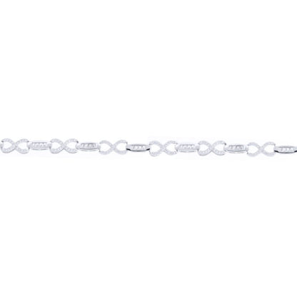 Silver  White Baguette CZ Boats n Crosses Kisses Tennis Bracelet - ABB220