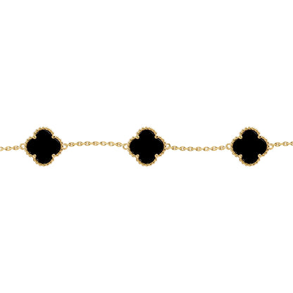 Gold-plated Silver  Black Clover Onyx Lucky Charm Bracelet 7-8.5" - ABB221-GP