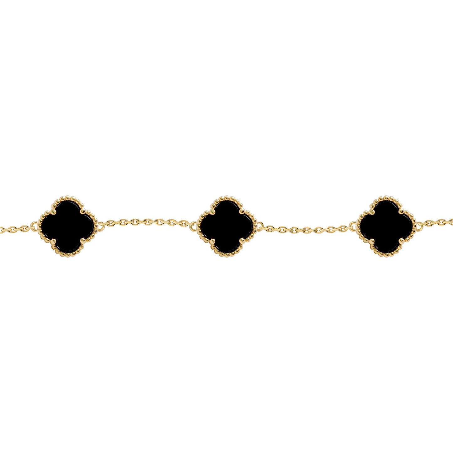 Gold-plated Silver  Black Clover Onyx Lucky Charm Bracelet 7-8.5" - ABB221-GP