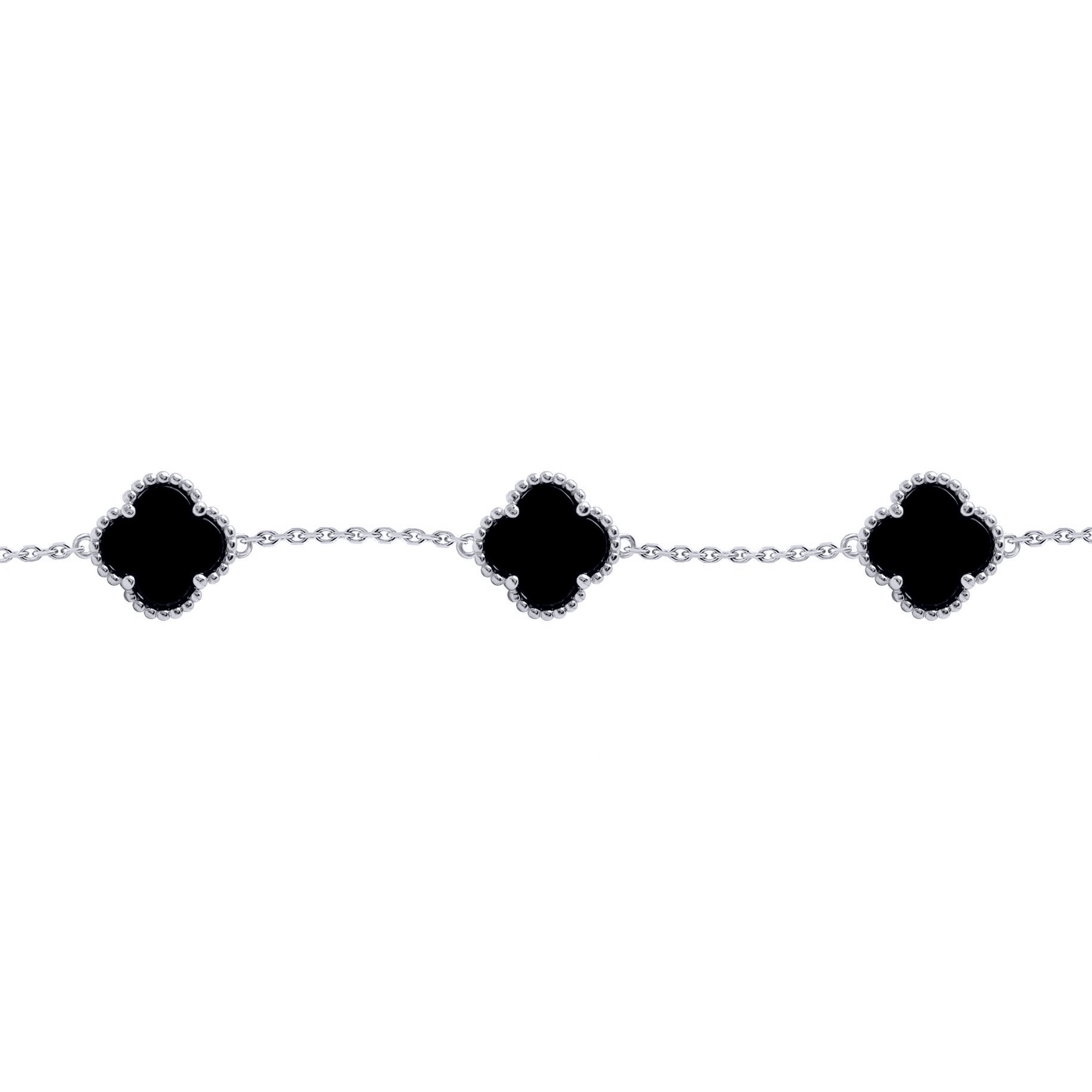 Silver  Black Clover Onyx Lucky Charm 5 Bracelet 7-8.5" - ABB221