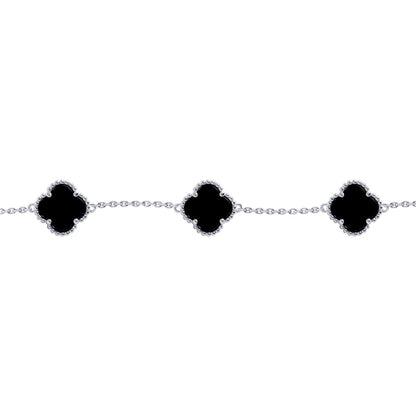 Silver  Black Clover Onyx Lucky Charm 5 Bracelet 7-8.5" - ABB221