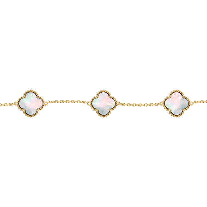 Gold-plated Silver  Clover Mother of Pearl Charm 5 Bracelet 7-8.5" - ABB222-GP