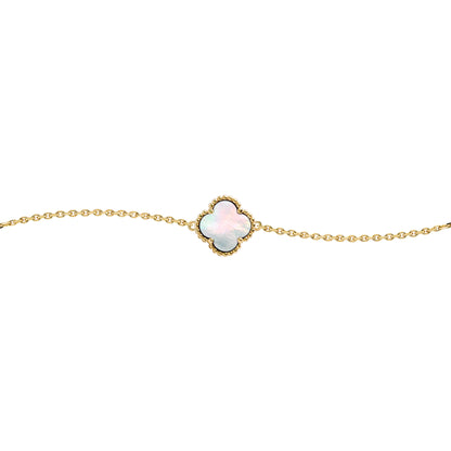 Gold-plated Silver  Clover Mother of Pearl Charm Bracelet 7-8.5" - ABB224-GP