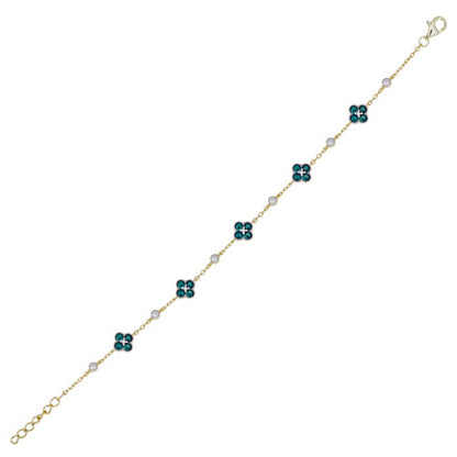 Gold-plated Silver  Green CZ Lucky Charm Station Bracelet - ABB225G