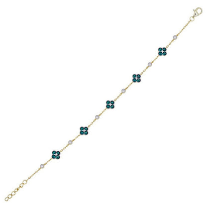 Gold-plated Silver  Green CZ Lucky Charm Station Bracelet - ABB225G