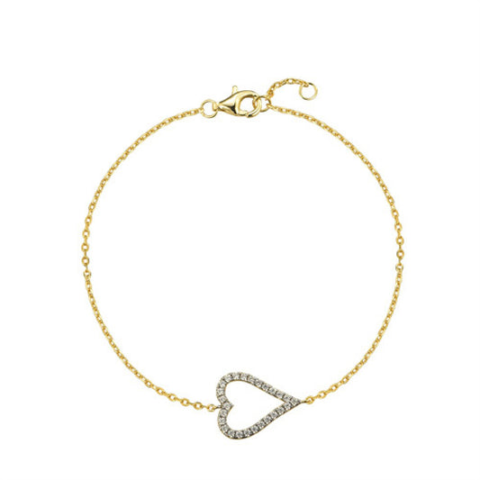 14k Gold-plated Silver  Round CZ Love Heart Charm Bracelet - ABB228