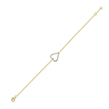 14k Gold-plated Silver  Round CZ Love Heart Charm Bracelet - ABB228