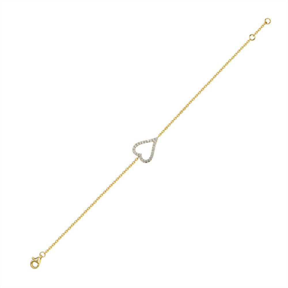 14k Gold-plated Silver  Round CZ Love Heart Charm Bracelet - ABB228