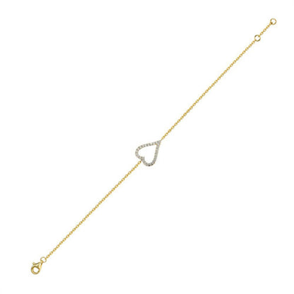14k Gold-plated Silver  Round CZ Love Heart Charm Bracelet - ABB228