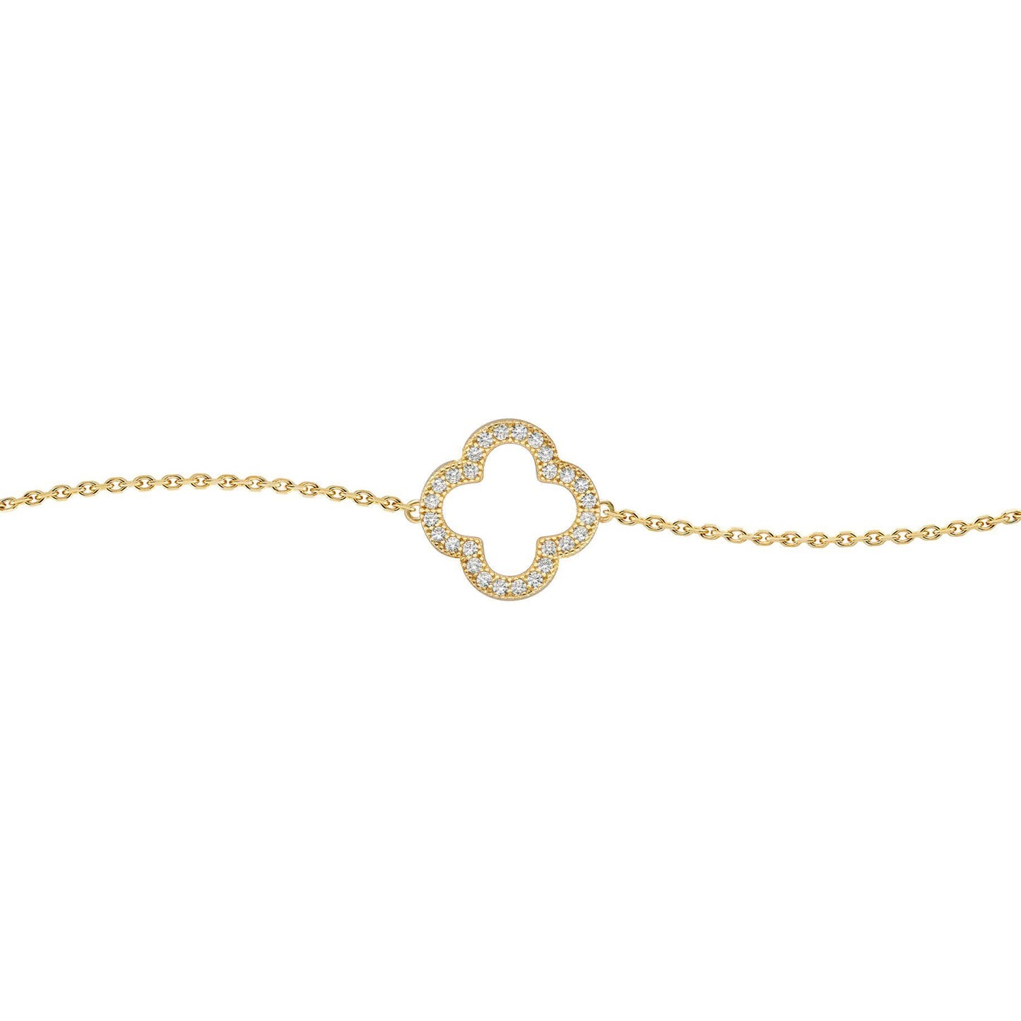 Gold-plated Silver  CZ Clover Halo Lucky Charm Bracelet 7-8.5" - ABB235-GP