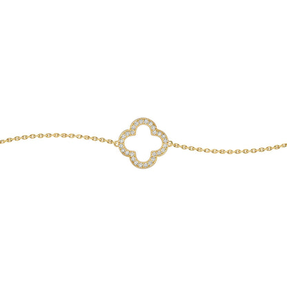 Gold-plated Silver  CZ Clover Halo Lucky Charm Bracelet 7-8.5" - ABB235-GP
