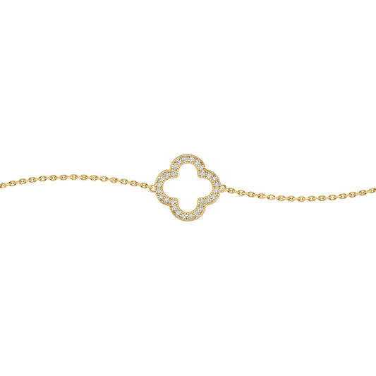 Gold-plated Silver  CZ Clover Halo Lucky Charm Bracelet 7-8.5" - ABB235-GP