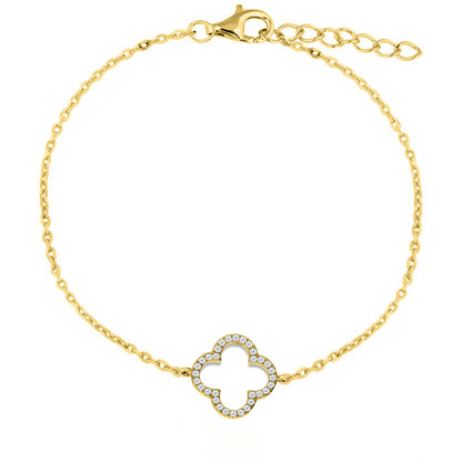 Gold-plated Silver  CZ Clover Halo Lucky Charm Bracelet 7-8.5" - ABB235-GP