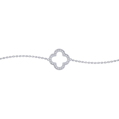 Silver  Round CZ Clover Halo Lucky Charm Bracelet 7-8.5" - ABB235