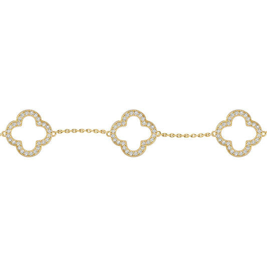 Gold-plated Silver  CZ Clover Halo Lucky Charm 5 Bracelet 7-8.5" - ABB236-GP