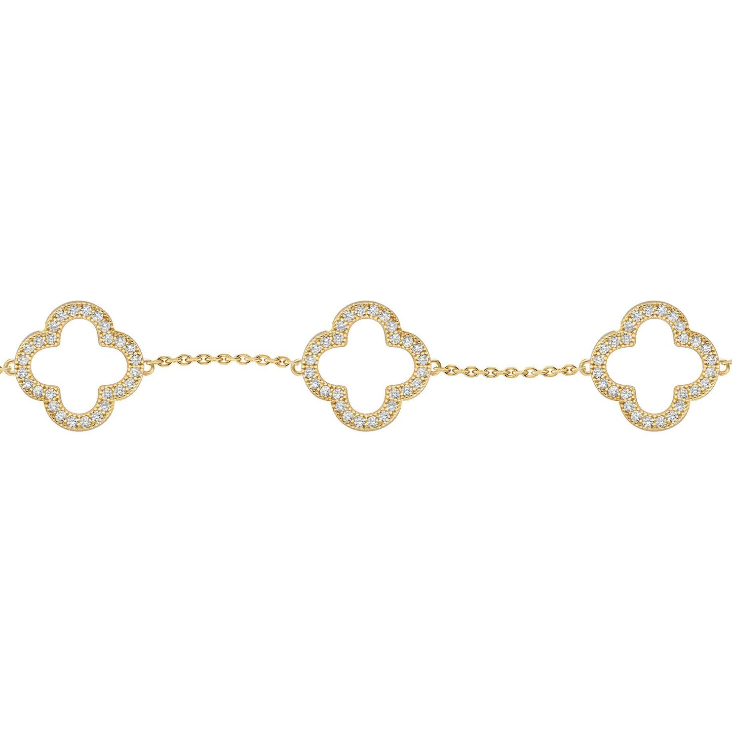 Gold-plated Silver  CZ Clover Halo Lucky Charm 5 Bracelet 7-8.5" - ABB236-GP