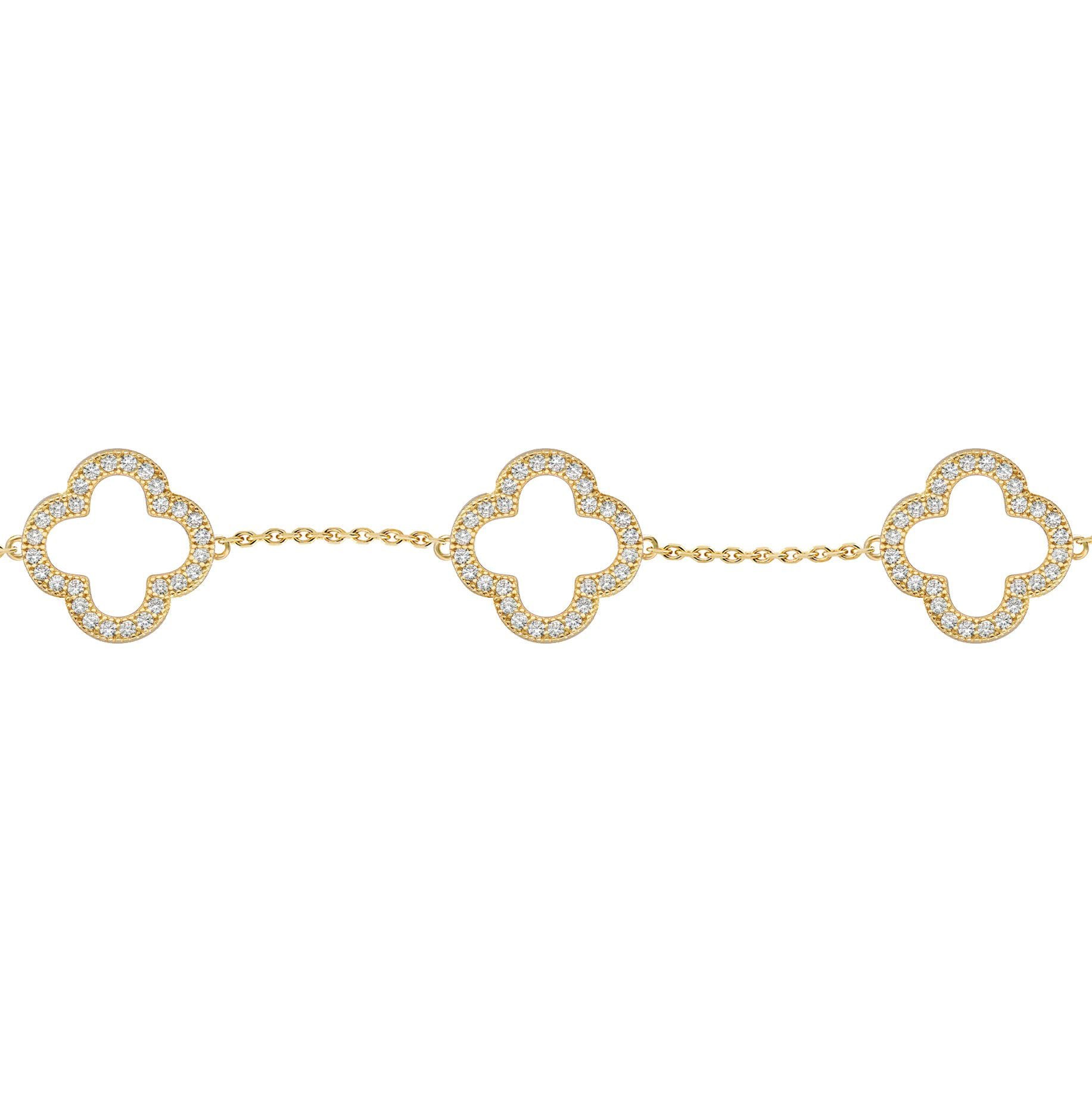 Gold-plated Silver  CZ Clover Halo Lucky Charm 5 Bracelet 7-8.5" - ABB236-GP