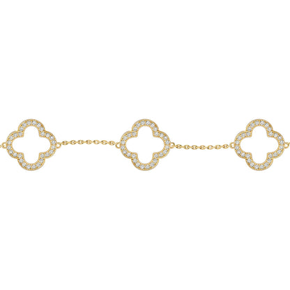 Gold-plated Silver  CZ Clover Halo Lucky Charm 5 Bracelet 7-8.5" - ABB236-GP