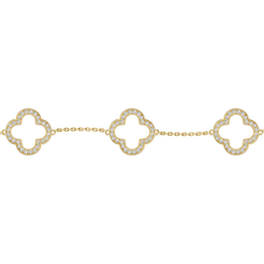 Gold-plated Silver  CZ Clover Halo Lucky Charm 5 Bracelet 7-8.5" - ABB236-GP