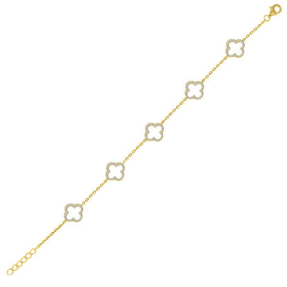 Gold-plated Silver  CZ Clover Halo Lucky Charm 5 Bracelet 7-8.5" - ABB236-GP