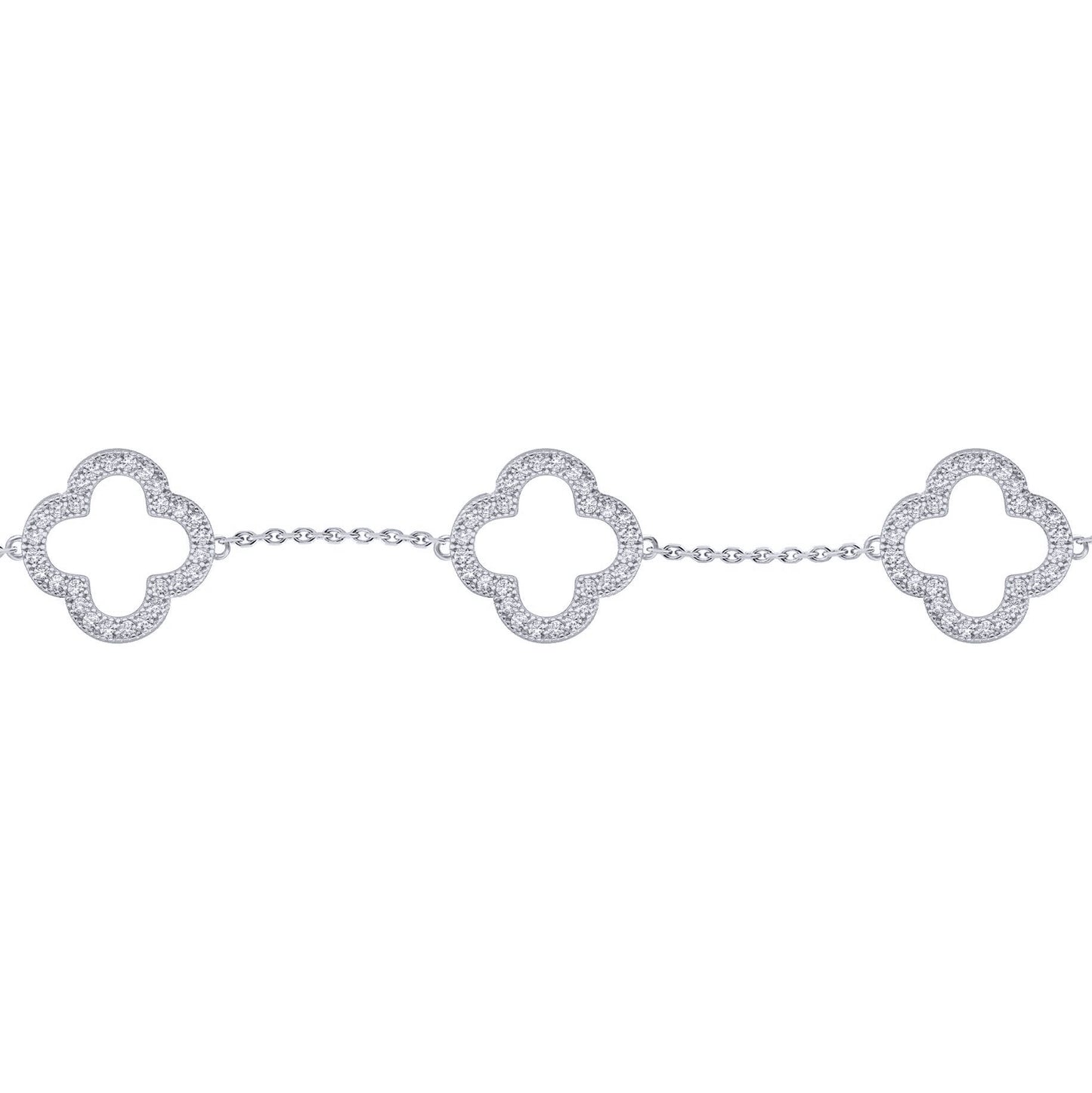 Silver  Round CZ Clover Halo Lucky Charm 5 Bracelet 7-8.5" - ABB236