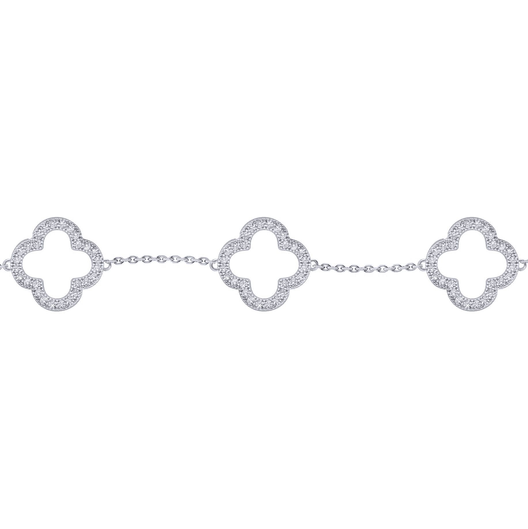 Silver  Round CZ Clover Halo Lucky Charm 5 Bracelet 7-8.5" - ABB236