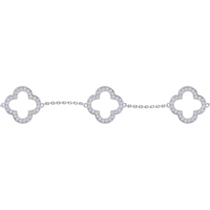 Silver  Round CZ Clover Halo Lucky Charm 5 Bracelet 7-8.5" - ABB236