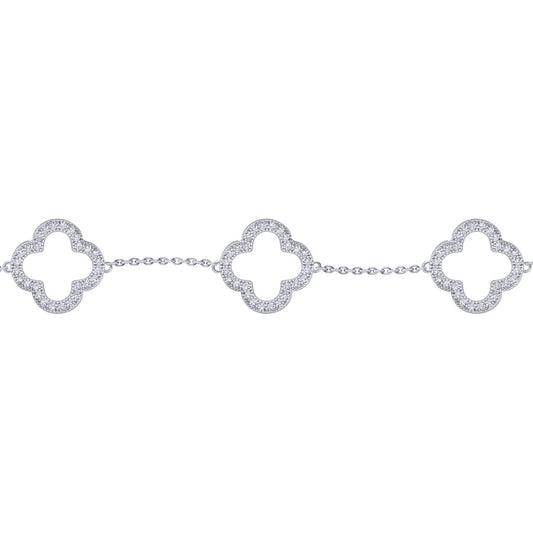 Silver  Round CZ Clover Halo Lucky Charm 5 Bracelet 7-8.5" - ABB236