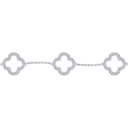 Silver  Round CZ Clover Halo Lucky Charm 5 Bracelet 7-8.5" - ABB236