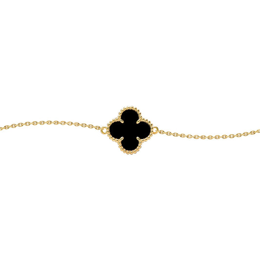 Gold-plated Silver  Black Clover Onyx Lucky Charm Bracelet 7-8.5" - ABB237-GP