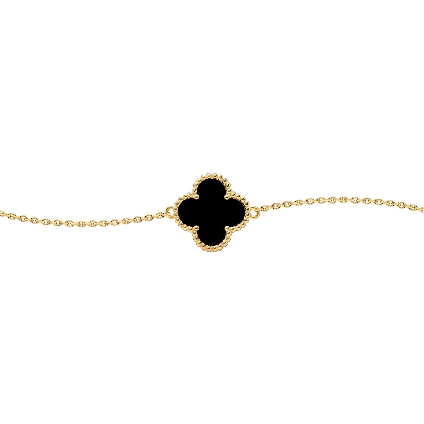 Gold-plated Silver  Black Clover Onyx Lucky Charm Bracelet 7-8.5" - ABB237-GP