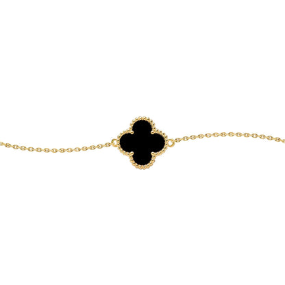 Gold-plated Silver  Black Clover Onyx Lucky Charm Bracelet 7-8.5" - ABB237-GP