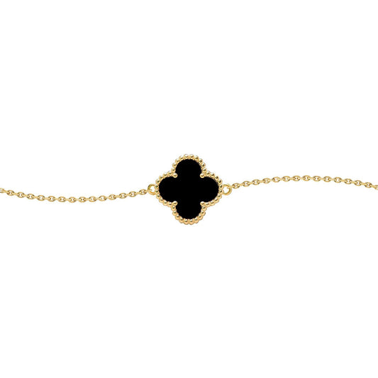 Gold-plated Silver  Black Clover Onyx Lucky Charm Bracelet 7-8.5" - ABB237-GP