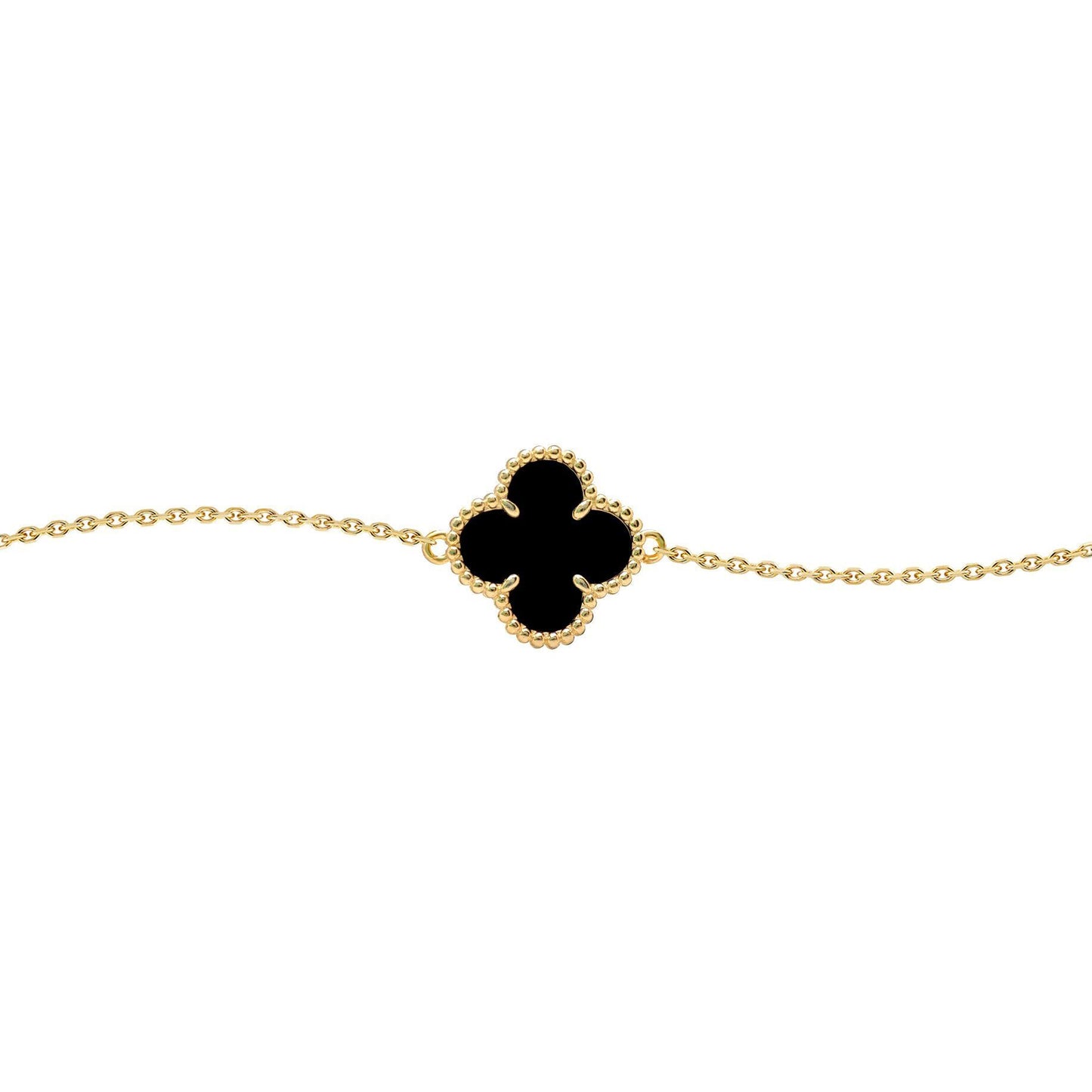 Gold-plated Silver  Black Clover Onyx Lucky Charm Bracelet 7-8.5" - ABB237-GP