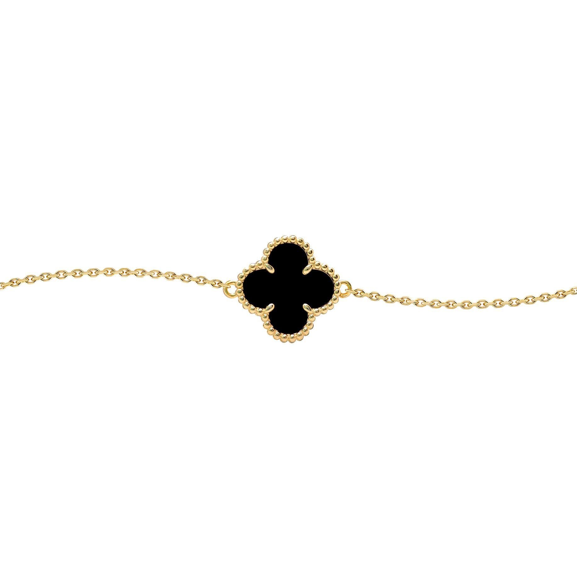 Gold-plated Silver  Black Clover Onyx Lucky Charm Bracelet 7-8.5" - ABB237-GP