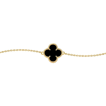 Gold-plated Silver  Black Clover Onyx Lucky Charm Bracelet 7-8.5" - ABB237-GP