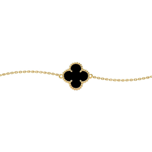 Gold-plated Silver  Black Clover Onyx Lucky Charm Bracelet 7-8.5" - ABB237-GP