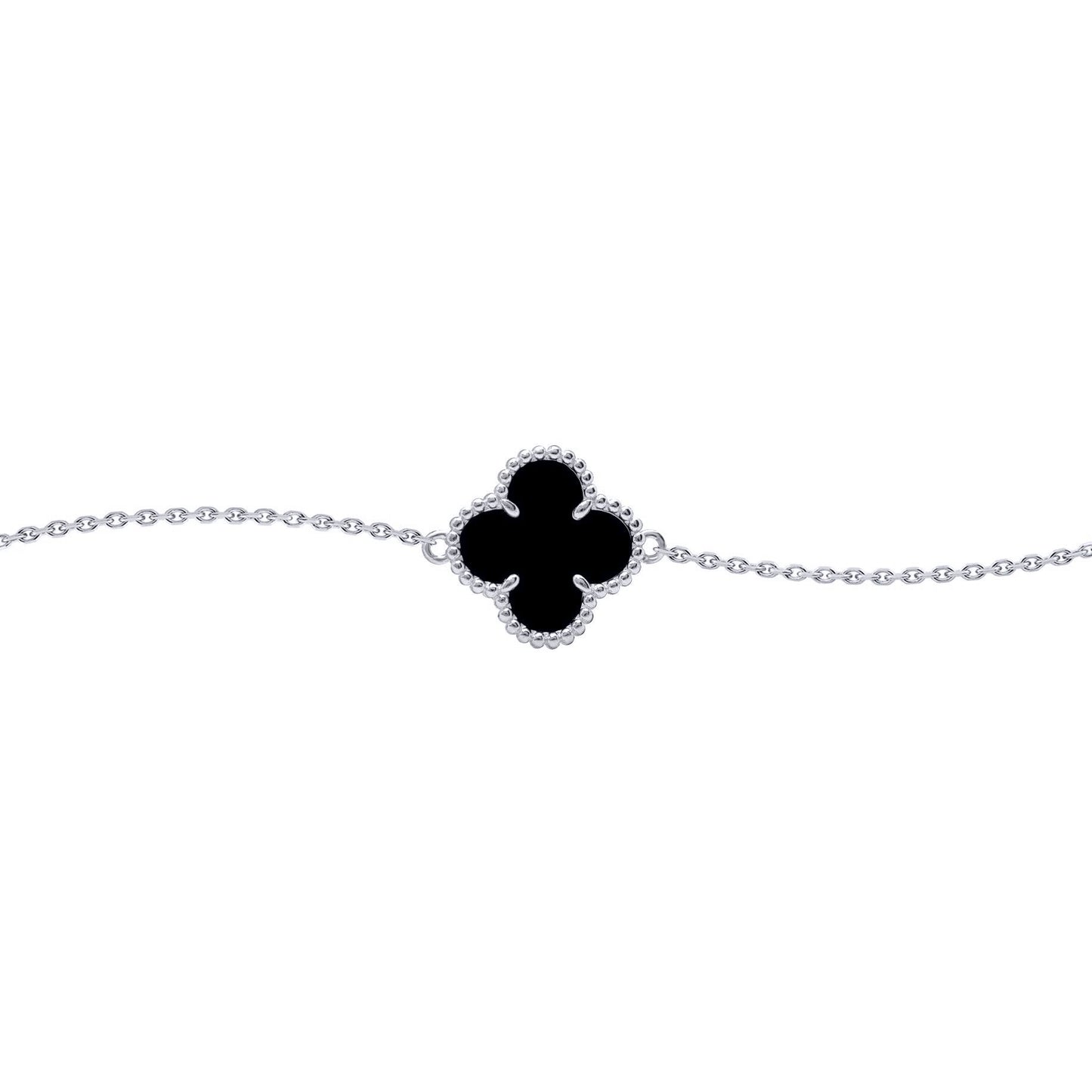 Silver  Black Clover Onyx Lucky Charm Bracelet 7-8.5" - ABB237