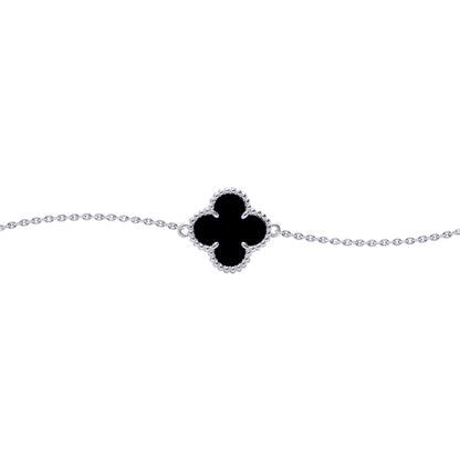 Silver  Black Clover Onyx Lucky Charm Bracelet 7-8.5" - ABB237